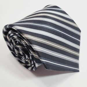 Paul Dione Gray & Black Stripe Men's Silk Neck Tie Jacquard Fabric 59x4"
